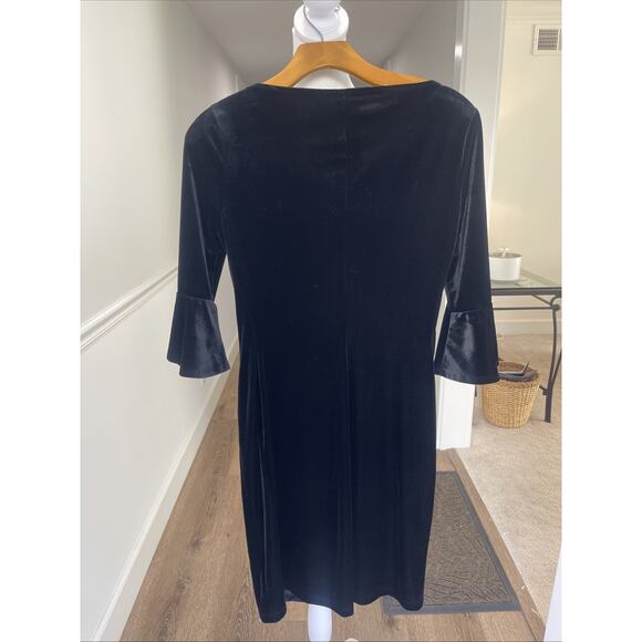 Ralph Lauren Womens Sz 4 Black Velvet Dress Knee Length Event Stretch Lined Bell - Picture 4 of 10